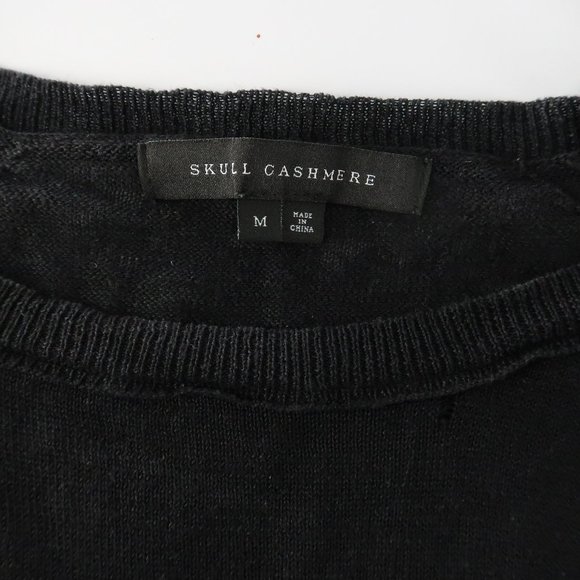 Skull Cashmere Pullover Sweater Rhinestone Skull M - Picture 2 of 9